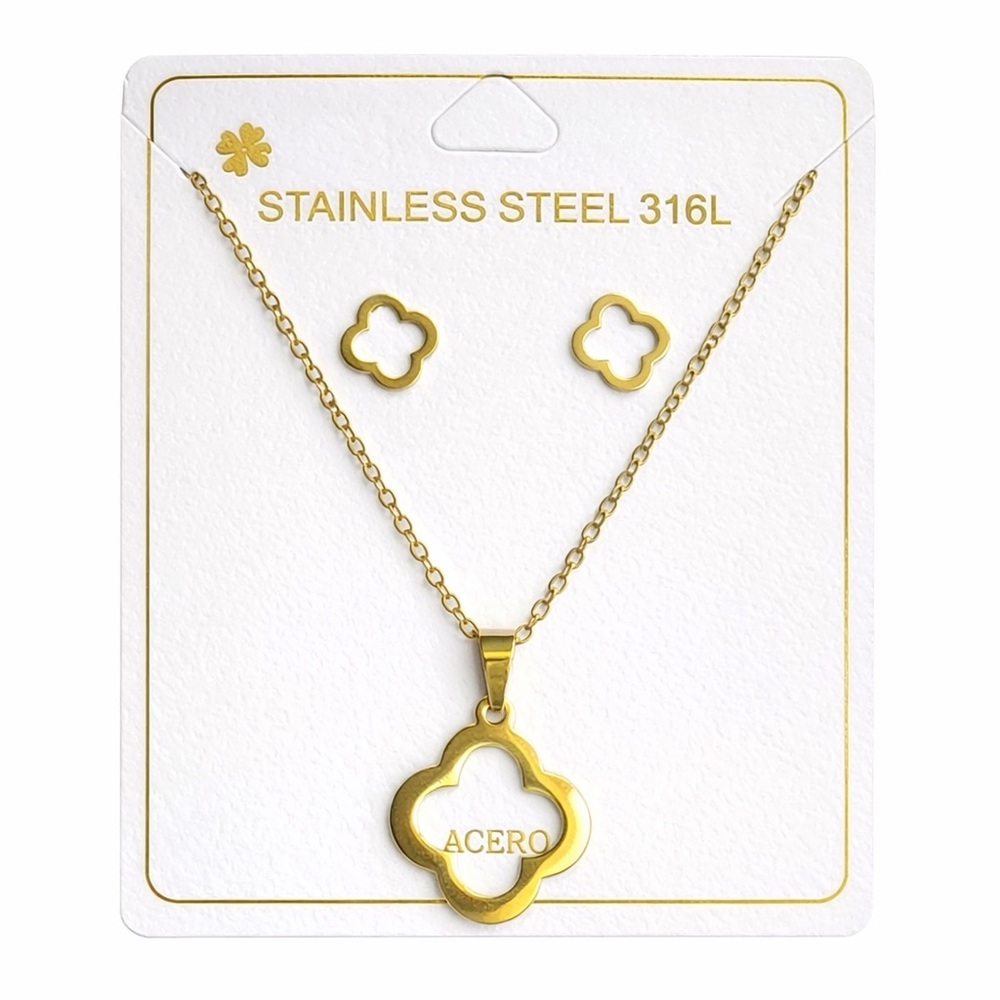 ✨ Gold Clover Necklace & Earrings Set
✨ 316L Stainless Steel | Hypoallergenic